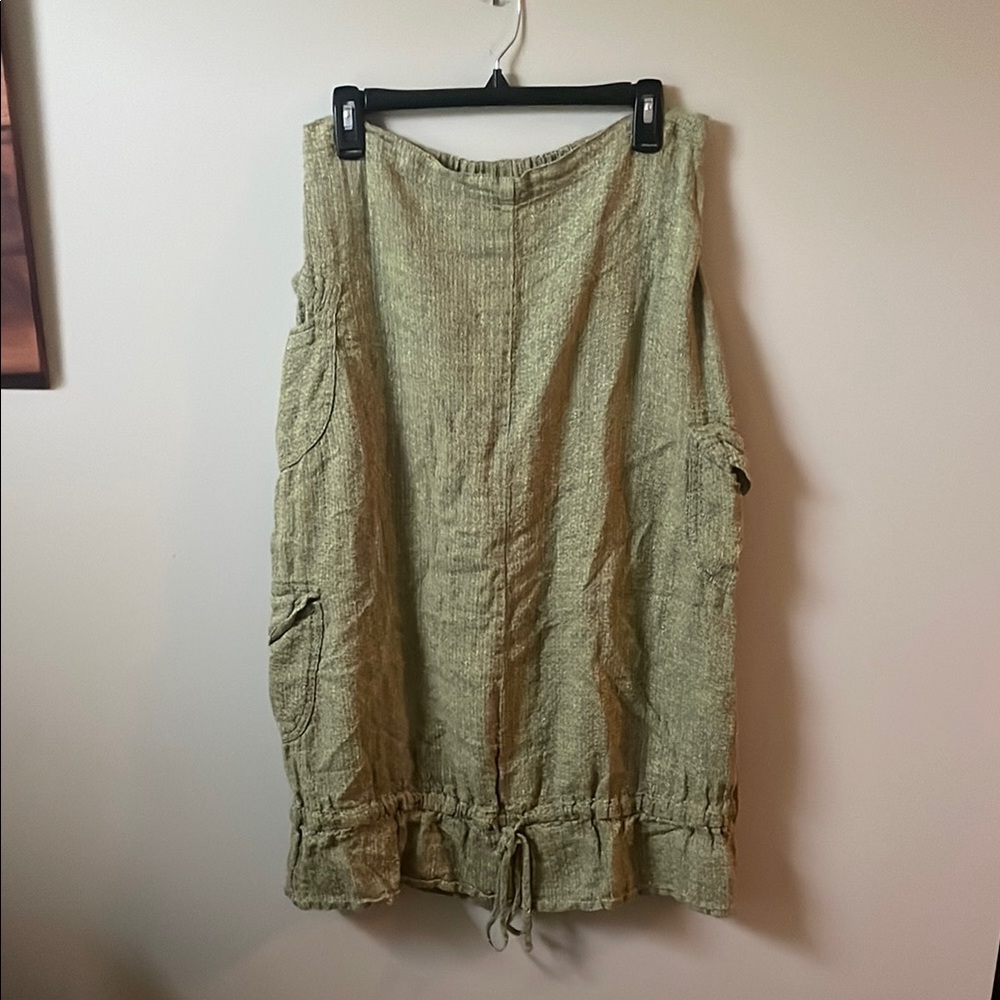 Flax Green Textured Skirt with Drawstring Hem